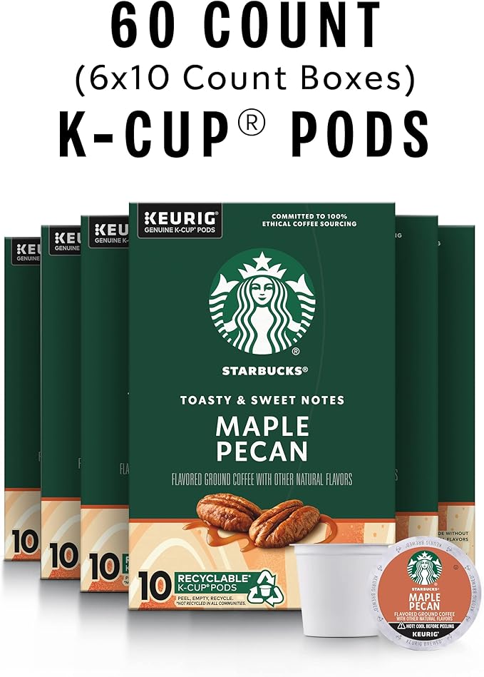 Starbucks Coffee K-Cup Pods, Maple Pecan Flavored Coffee, Naturally Flavored, 100% Arabica, 6 Boxes