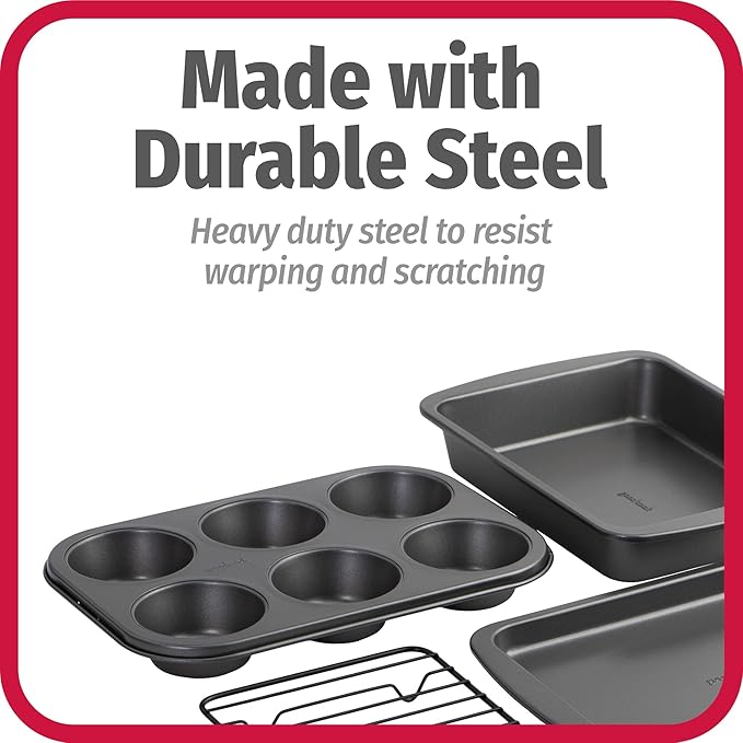 GoodCook 4-Piece Nonstick Steel Toaster Oven Set with Sheet Pan, Rack, Cake Pan, and Muffin Pan