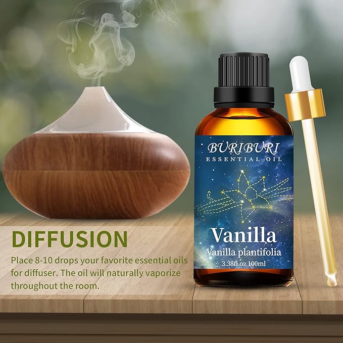 BURIBURI 100ML Vanilla Essential Oil, 100% Pure Undiluted Aromatherapy Vanilla Oil 3.38fl.oz for
