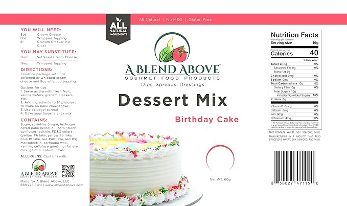A Blend Above Birthday Cake Mix - No Bake Desserts, All Natural, Gluten Free, No MSG - Instant