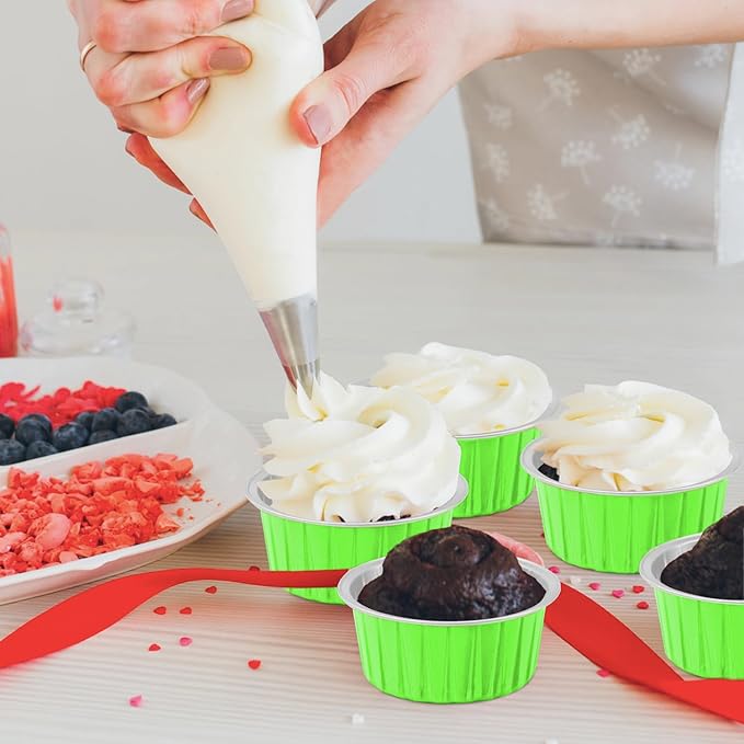 50 Pack Baking Cups with Lids, Aluminum Foil Cupcake Cups Muffin Liners, Disposable Foil Ramekins