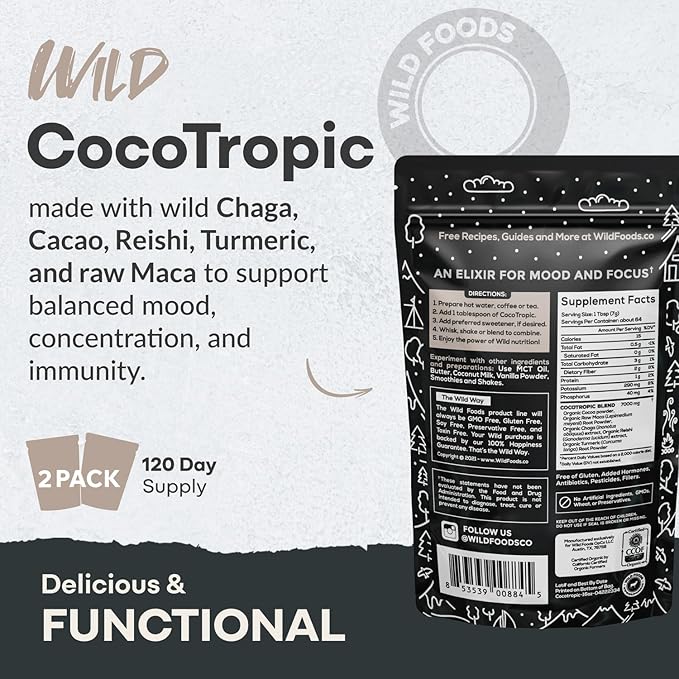 Organic Cocotropic Mushroom Hot Cocoa - Mushroom Coffee Alternative | Sugar Free Hot Chocolate |