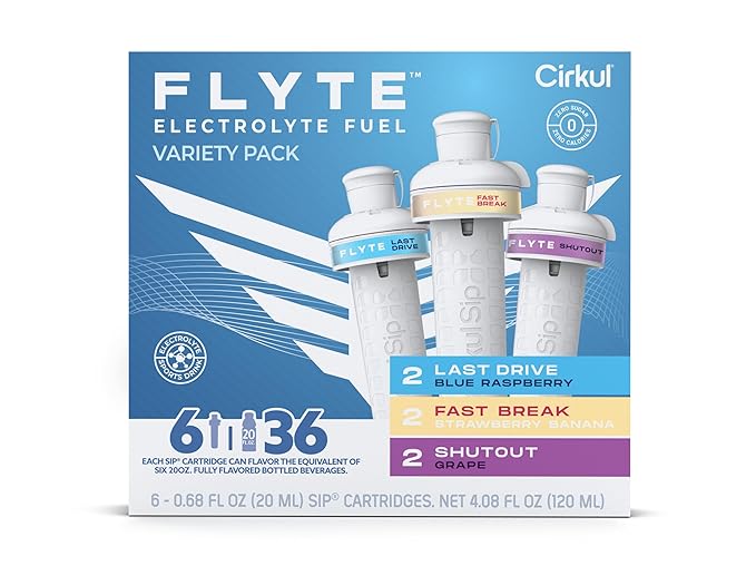 Cirkul Flyte Flavor Cartridge Variety Pack with Electrolytes, 6-Pack (2 Last Drive, 2 Fast Break, 2