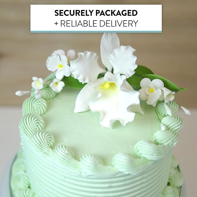 Global Sugar Art Cattleya Orchid Sugar Cake Flowers Arched Spray, White, 1 Count by Chef Alan