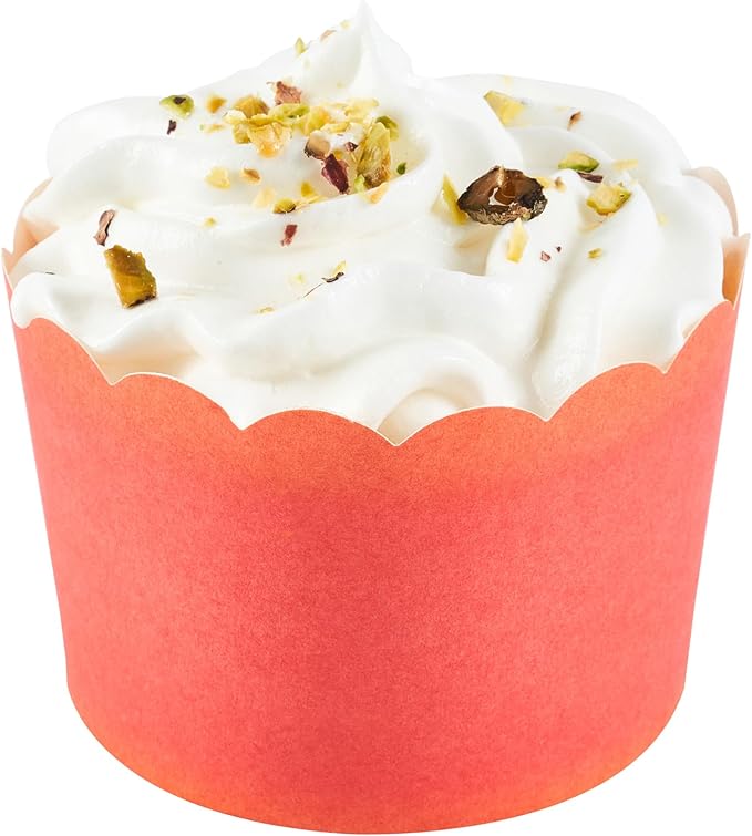 Panificio 10 Ounce Cupcake Wrappers, 200 Scalloped Baking Cups - Oven-Ready, Greaseproof, Red Paper