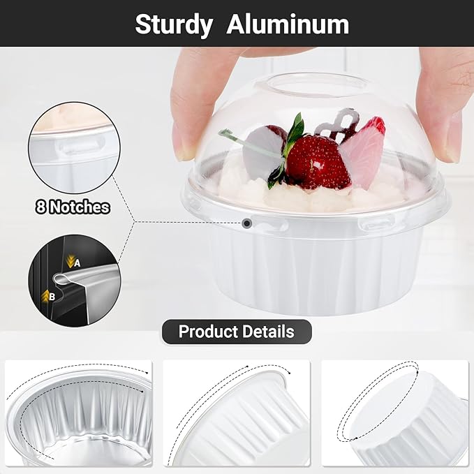 EUSOAR Disposable Ramekins with Sporks Individually Wrapped, 60pcs 5oz Mini Cake Pans with Lids and