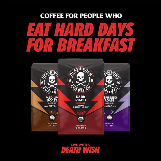 Death Wish Coffee, Whole Bean Dark Roast - USA Organic Coffee Beans Bundle/Bulk - Fair Trade
