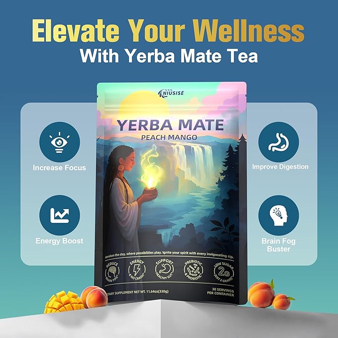 Yerba Mate Instant Tea Powder, Super Yerba MateTea for Natural Energy & Gut Health, Reduce Brain