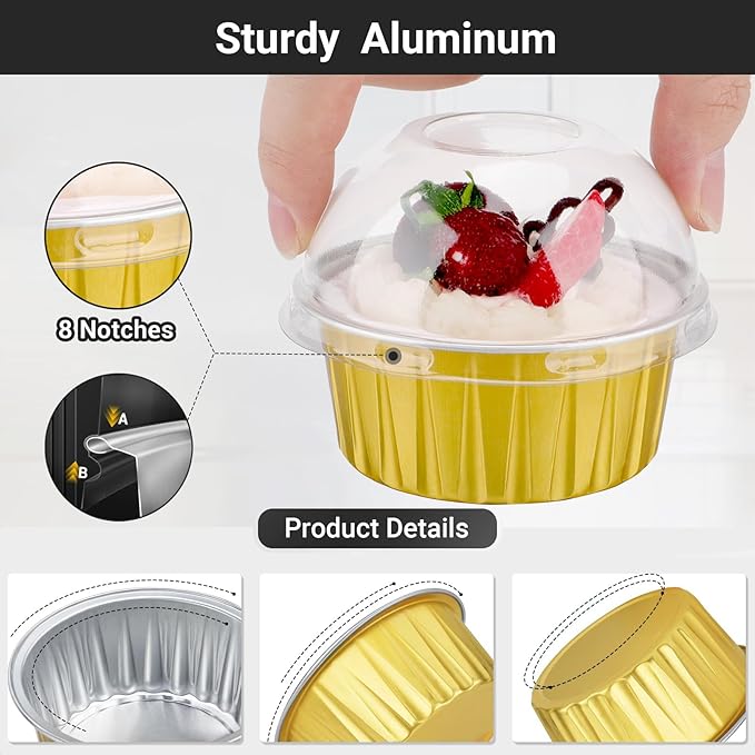 EUSOAR Gold Cupcake Liners with Individually Wrapped Sporks, 120pcs 5oz Disposable Foil Creme