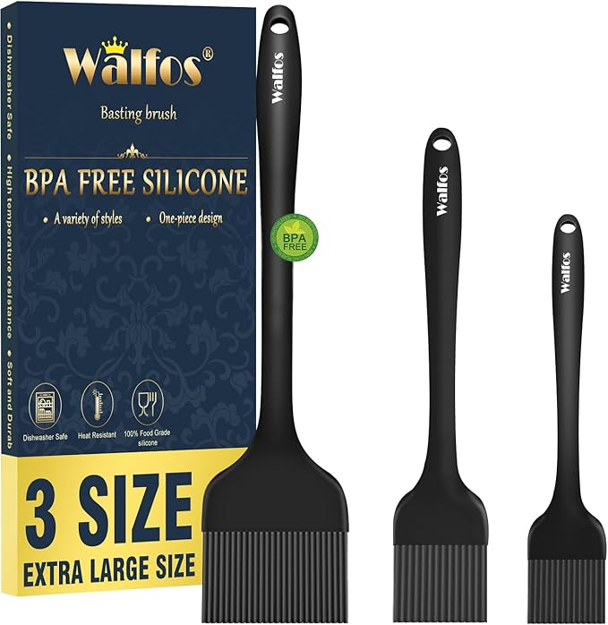 Walfos 3 Size Basting Brush, High Heat Resistant Silicone Pastry Brushes for Barbecue, Baking
