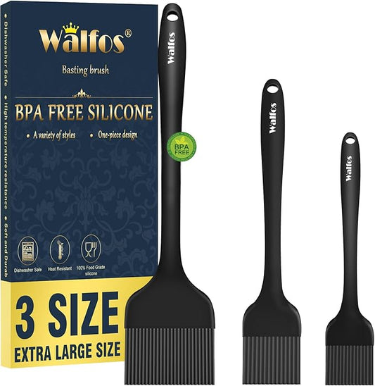 Walfos 3 Size Basting Brush, High Heat Resistant Silicone Pastry Brushes for Barbecue, Baking