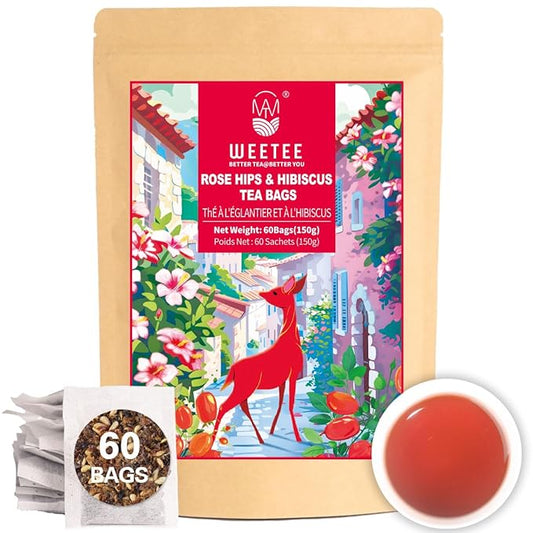 WT WEETEE Rosehips Hibiscus Tea Bags, Made with Rosehip & Hibiscus Flowers, Natural Caffeine-free