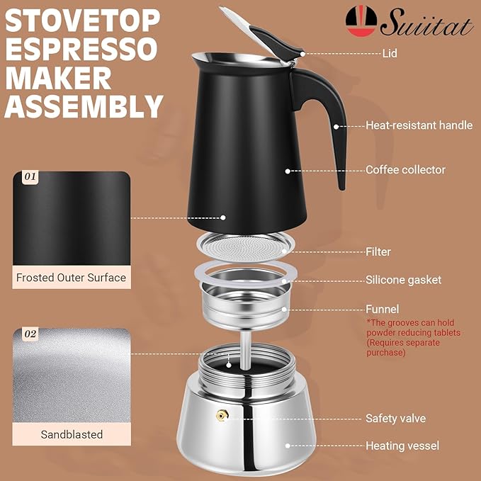 Moka Pot, 9 Cups (15.9 oz) Stovetop Espresso Maker, 304 Stainless Steel Moka Pot, Induction
