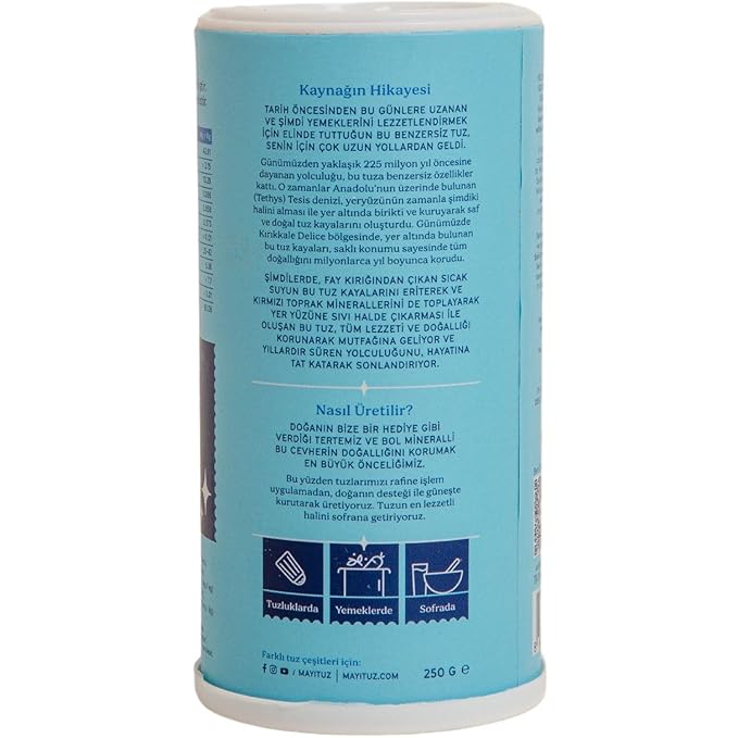 MAYİ Ancient Natural Spring Fine Ground Salt Shaker 8.8 oz - Hand-Harvested, Kosher