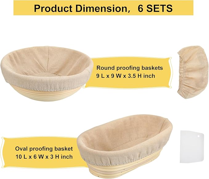 Geetery 6 Pack Bread Banneton Proofing Baskets 10 Inch Oval and 9 Inch Round Rattan Sourdough