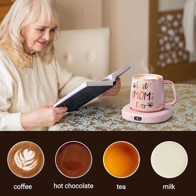 Coffee Mug Warmer & Best MOM Ever Mug Set, Electric Cup Warmer for Desk Office Home, Beverage
