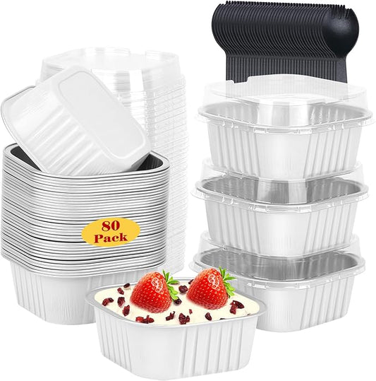 LNYZQUS 10oz/80pack Mini Cake Baking Pans with Lids, 4?�X4??Small Cake Pan Foil Brownie Muffin