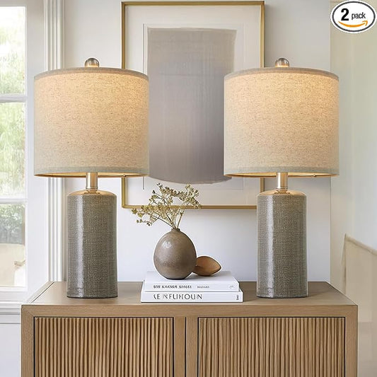 20.25/inch Modern Ceramic Table lamp Set of 2 Small Farmhouse Bedside lamp Dark Grey Nightstand