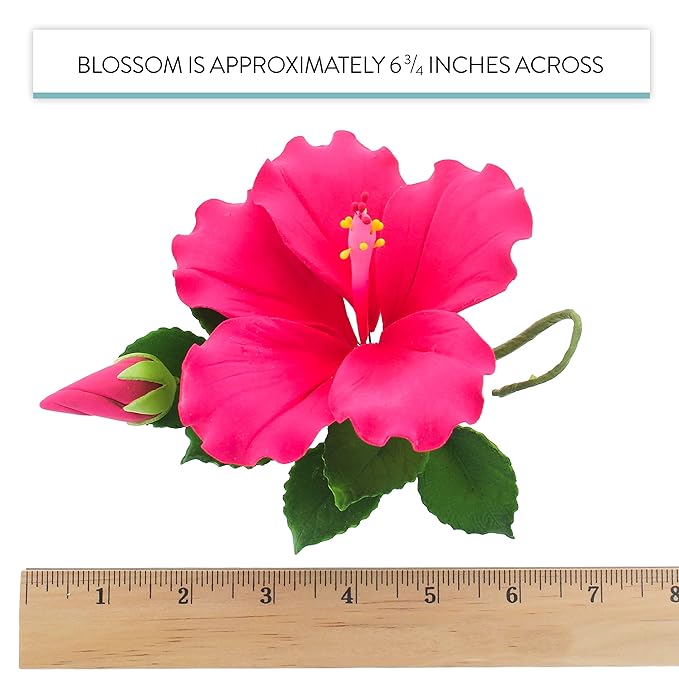 Global Sugar Art Hibiscus Sugar Cake Flowers Spray, Hot Pink Hawaiian Cake Flower Large, 1 Count by
