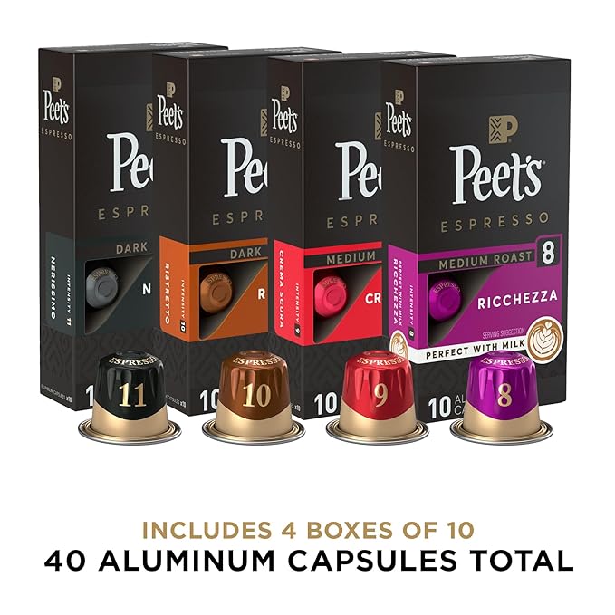 Peet's Coffee, Dark and Medium Roast Espresso Capsules Variety Pack, Compatible with Nespresso