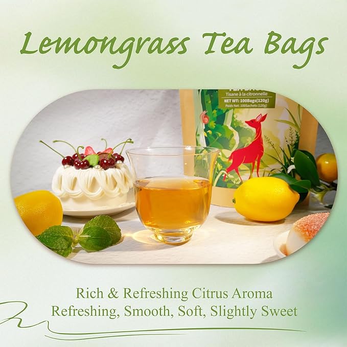WT WEETEE Lemongrass Tea Bags, 100 Count Pure Lemon Grass Leaves Tea Bags, Natural Caffeine Free