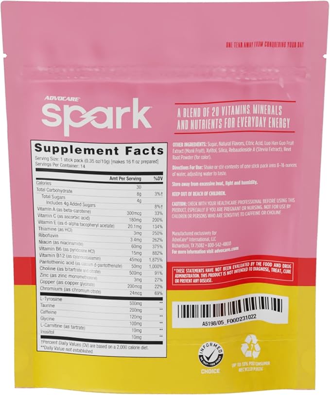 AdvoCare Spark Vitamin & Amino Acid Supplement - Sugar-Free Focus & Energy Drink Powder with