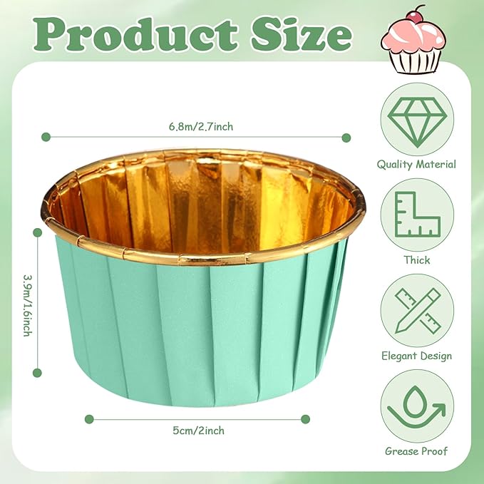 300 Pack Green Gold Cupcake Cups Bulk Disposable Foil Muffin Liners 3.5 oz Wrappers for Baking