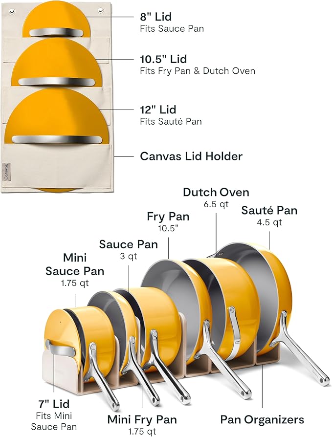 Caraway Deluxe Nonstick Ceramic Cookware Set (16 Piece) Pots, Frying Pans, Lids and Kitchen Storage