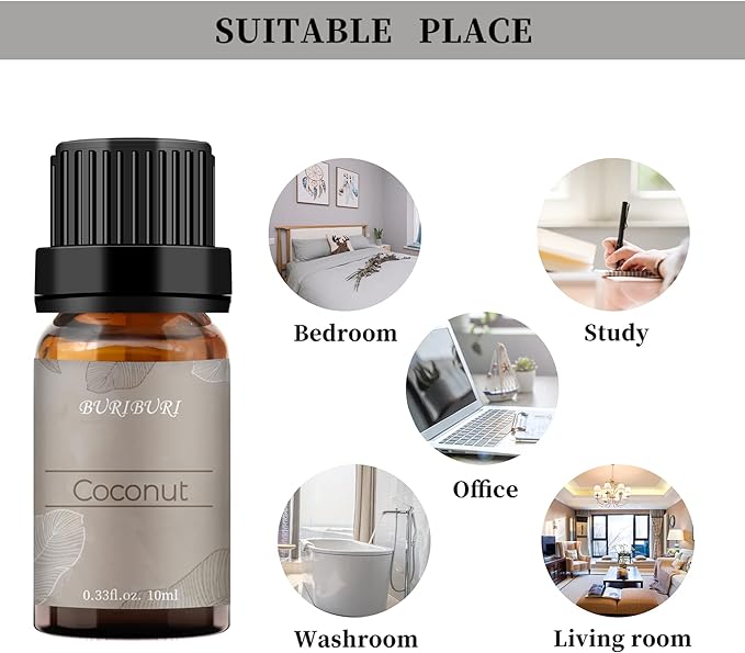 BURIBURI Coconut Essential Oil, Premium Grade Scented Oil 10ml Coconut Fragrance Oil Carrier Oil