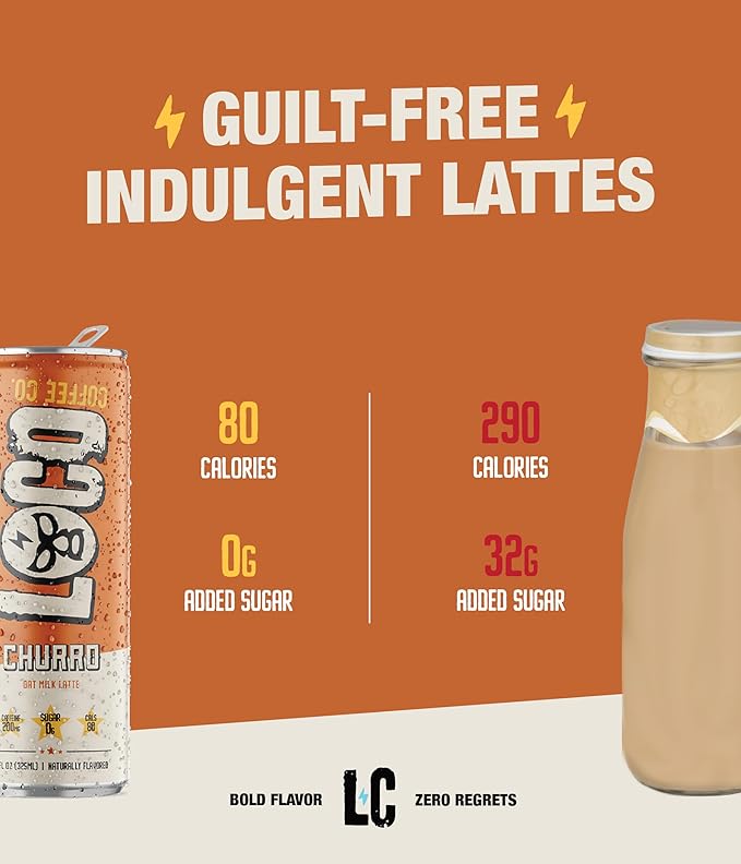 Loco Coffee Churro Latte 11 Ounce Can, 12 Count | Zero Sugar, 200mg Caffeine | Gluten Free and