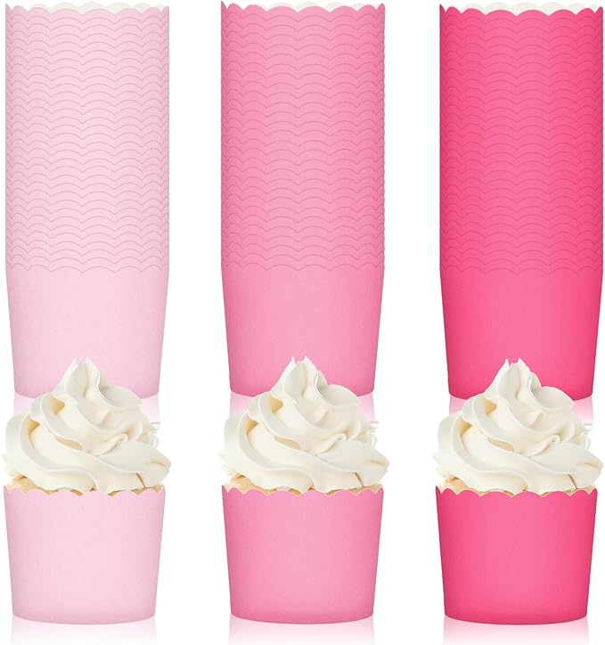 Whaline 120Pcs Pink Paper Baking Cups Scalloped Edge Cupcake Wrappers Gradient Pink Cupcake Muffin