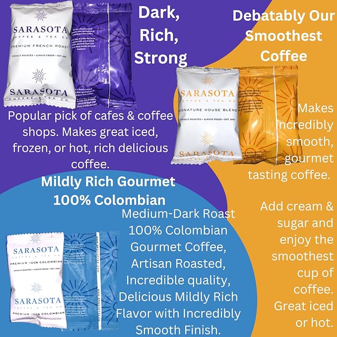 Sarasota Coffee Ground Packets | Gift Set Assorted Variety Sampler Packs | Medium, Colombian, &