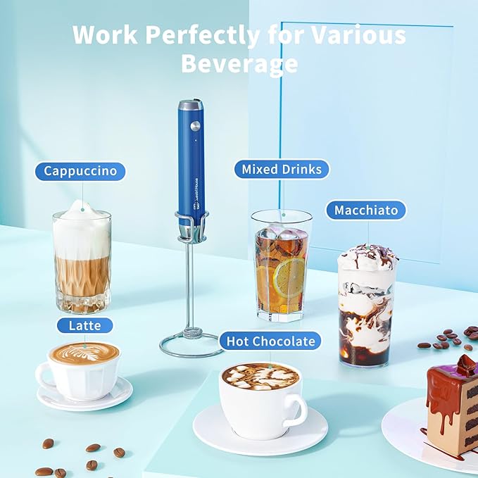 Maestri House Rechargeable Milk Frother with Stand, LunaFro Handheld Electric Foam Maker Waterproof