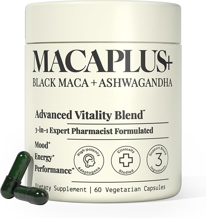 MACAPLUS+ Black Maca Root + Ashwagandha + Fenugreek - #1 Highest Potency Black Maca Root 40,000mg