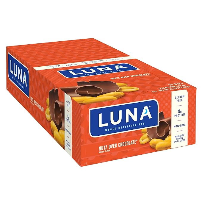 LUNA Bar - Nutz Over Chocolate Flavor - Gluten-Free - Non-GMO - 7-9g Protein - Made with Organic