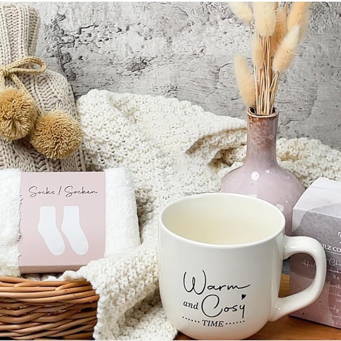 Women Gift Set -Hot Water Bottle, Hot Chocolate Mix, Mini Marshmallows, Mug, Socks, Crushed Candy