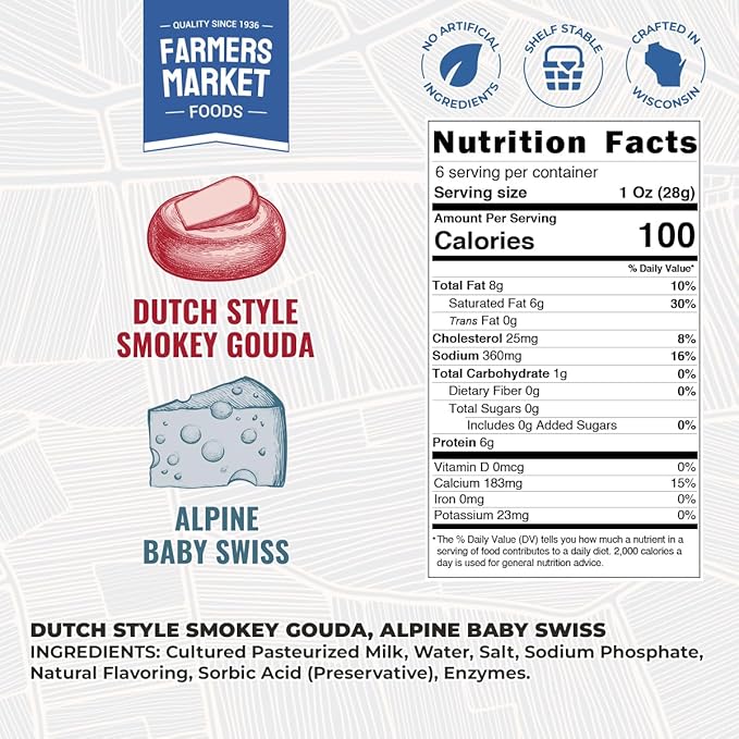 Farmers Market, Gluten Free, Keto, Paleo, Low Sodium, Zero Sugar, Wisconsin Cheese Gift Sets, 6