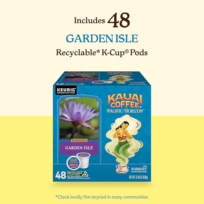 Kauai Coffee K-Cup Pods for Keurig Brewers – Arabica Coffee, 10% Hawaiian – Medium Roast, Bright