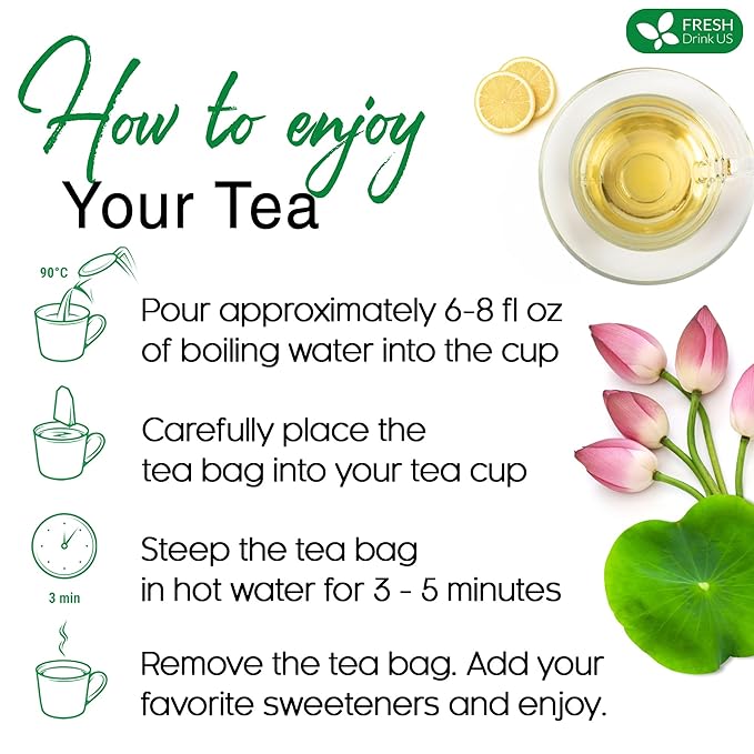 FreshDrinkUS, Premium 135 Lotus Leaf Tea Bags, 100% Natural & Pure from Lotus Leaves. Loose Leaf