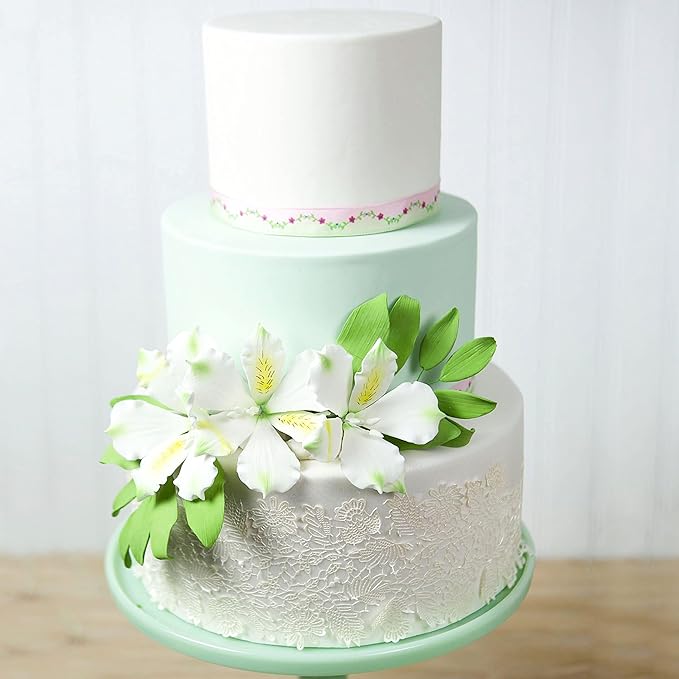 Global Sugar Art Alstroemeria Sugar Cake Flowers White with Green, 3 Count by Chef Alan Tetreault