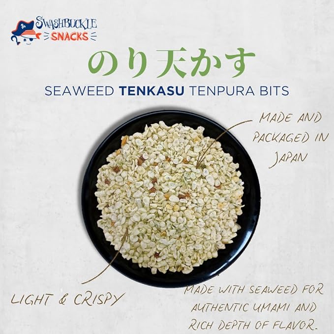Seaweed Tenkasu Tempura Bits 10.58oz (300g), Authentic Japanese Snack by Swashbuckle Snacks, Made