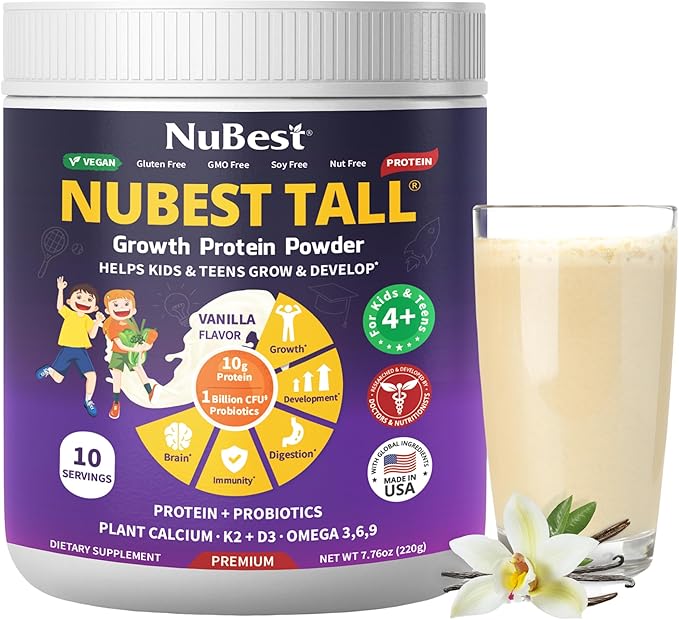 NuBest Tall Vanilla Plant-Based Protein Powder for Kids & Teens - Healthy & Immunity with