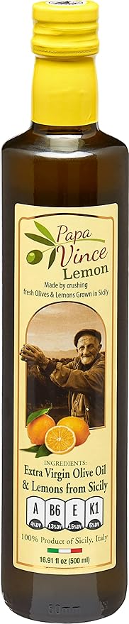Papa Vince Olive Oil Extra Virgin - First Cold Pressed, Polyphenol Rich Olive Oil (EVOO). Lemon