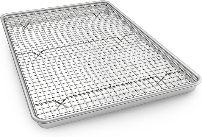 24 Inch Baking Sheet Pans with Rack Set, Natural Aluminum Cookie Sheet, Extra Large Commercial