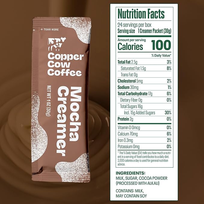 Copper Cow Coffee Sweetened Mocha Milk Creamer Singles (24 pack) | Vietnamese Inspired Coffee