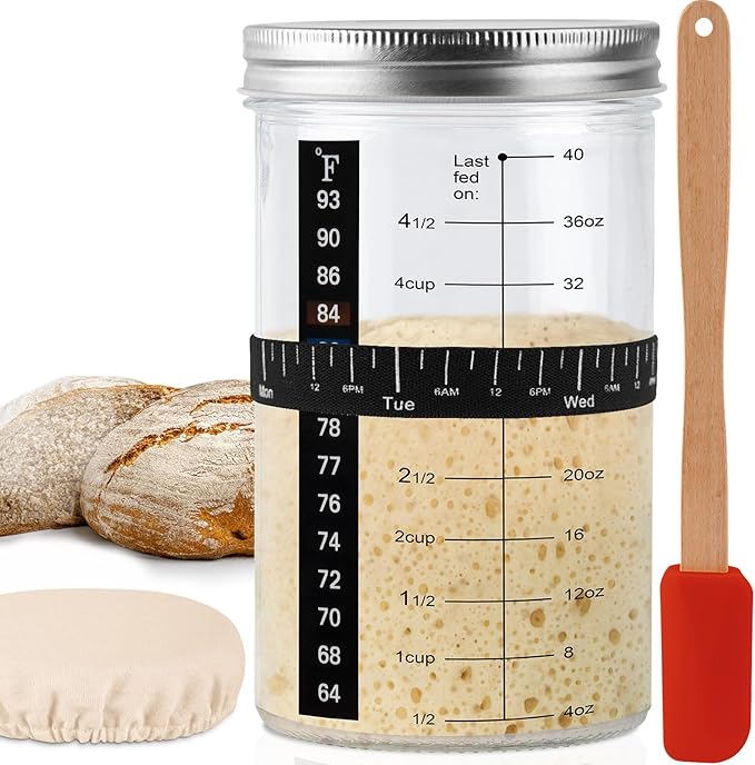 40oz/1200ml Sourdough Starter Kit ??Extra Thermometer Strips and Breathable Covers Included in