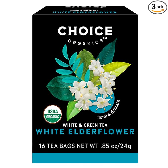 Choice Organic Teas White Elderflower Tea - Organic White & Green Tea - 48 Tea Bags (Pack of 3)
