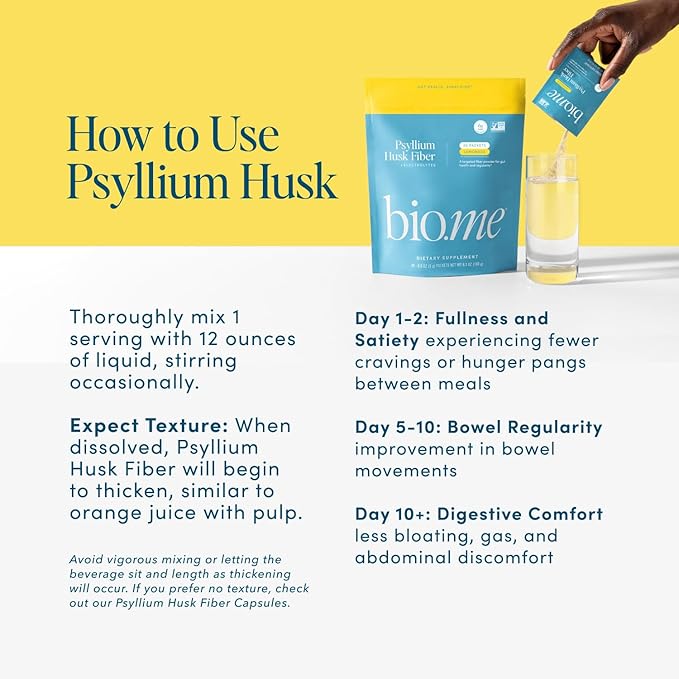 Psyllium Husk Fiber Lemonade 20 Count Travel Packs (6g Per Packet) - Psyllium Husk Powder for