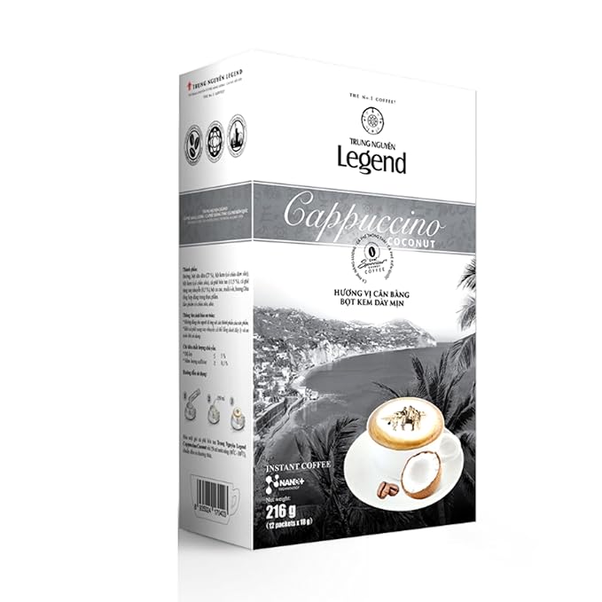 TRUNG NGUYEN LEGEND Cappuccino Coconut Instant Coffee Single Served Stick for Energy Boost (8oz