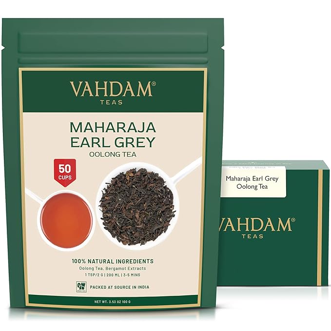 VAHDAM, Maharaja Earl Grey Oolong Tea Loose Leaf (50 Cups/3.53oz) Non GMO, Gluten Free | Oolong Tea